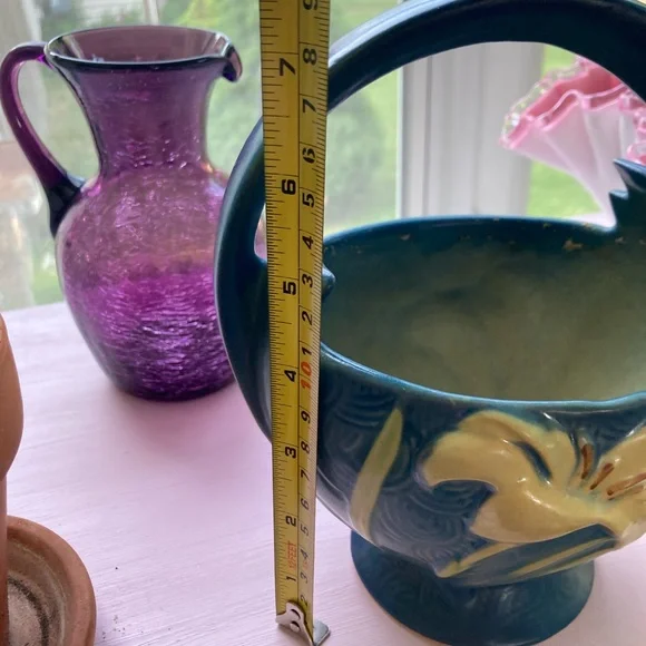 Rare Blue Roseville Pottery Basket - Picture 4 of 10